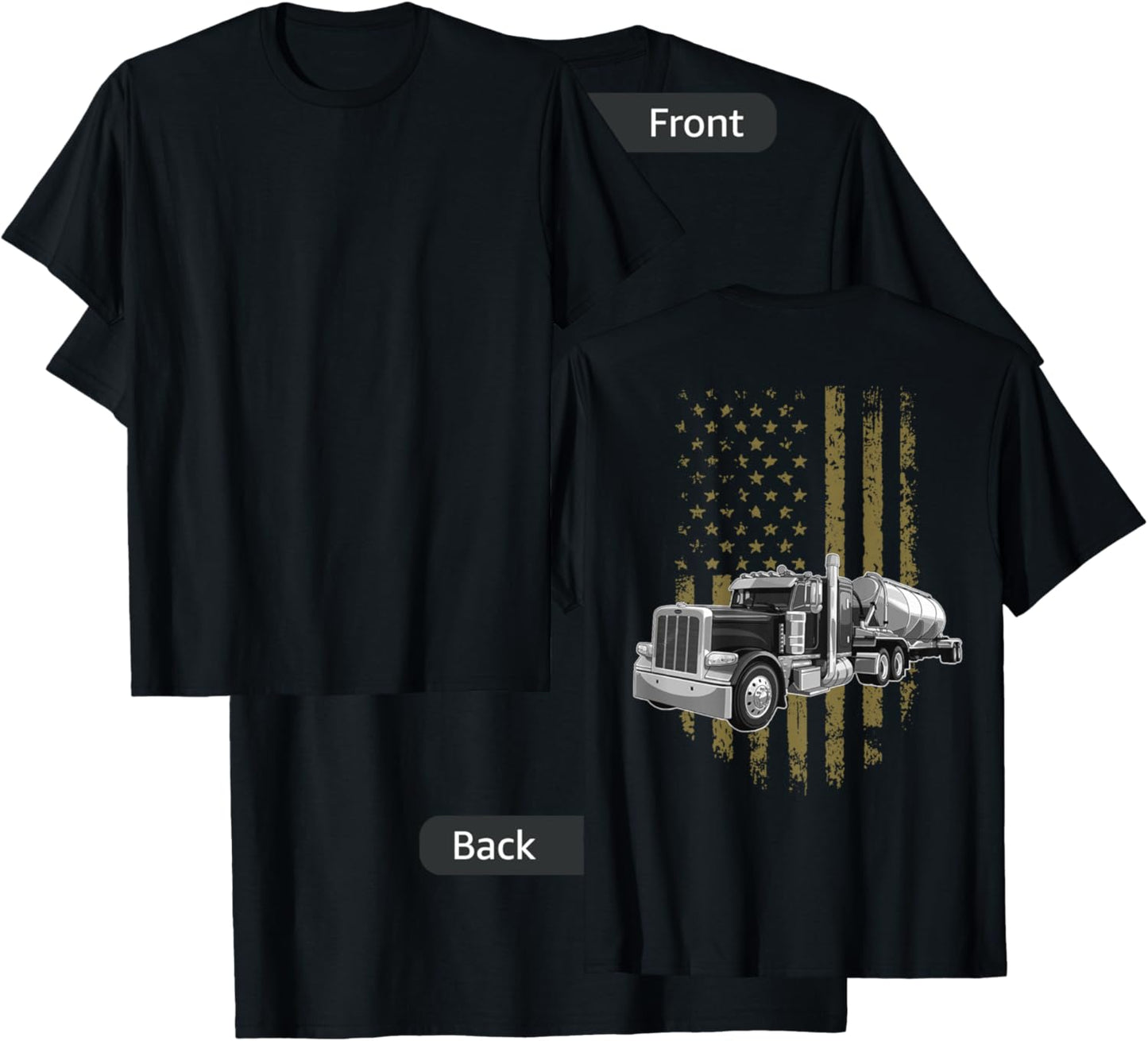 On Back- Big Rig Semi Trailer Truck Driver USA American Flag T-Shirt - T-Shirt | Black
