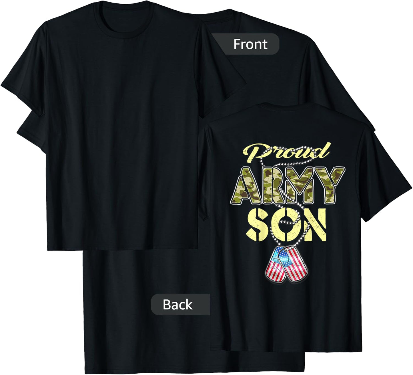 Proud Army Son US Flag Camo Dog Tags Pride Military Child T-Shirt - T-Shirt | Black