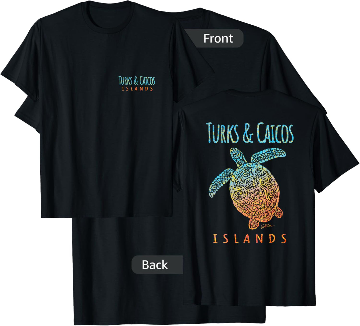 JCombs: Turks & Caicos Islands Sea Turtle (Two-Sided) T-Shirt - T-Shirt | Black