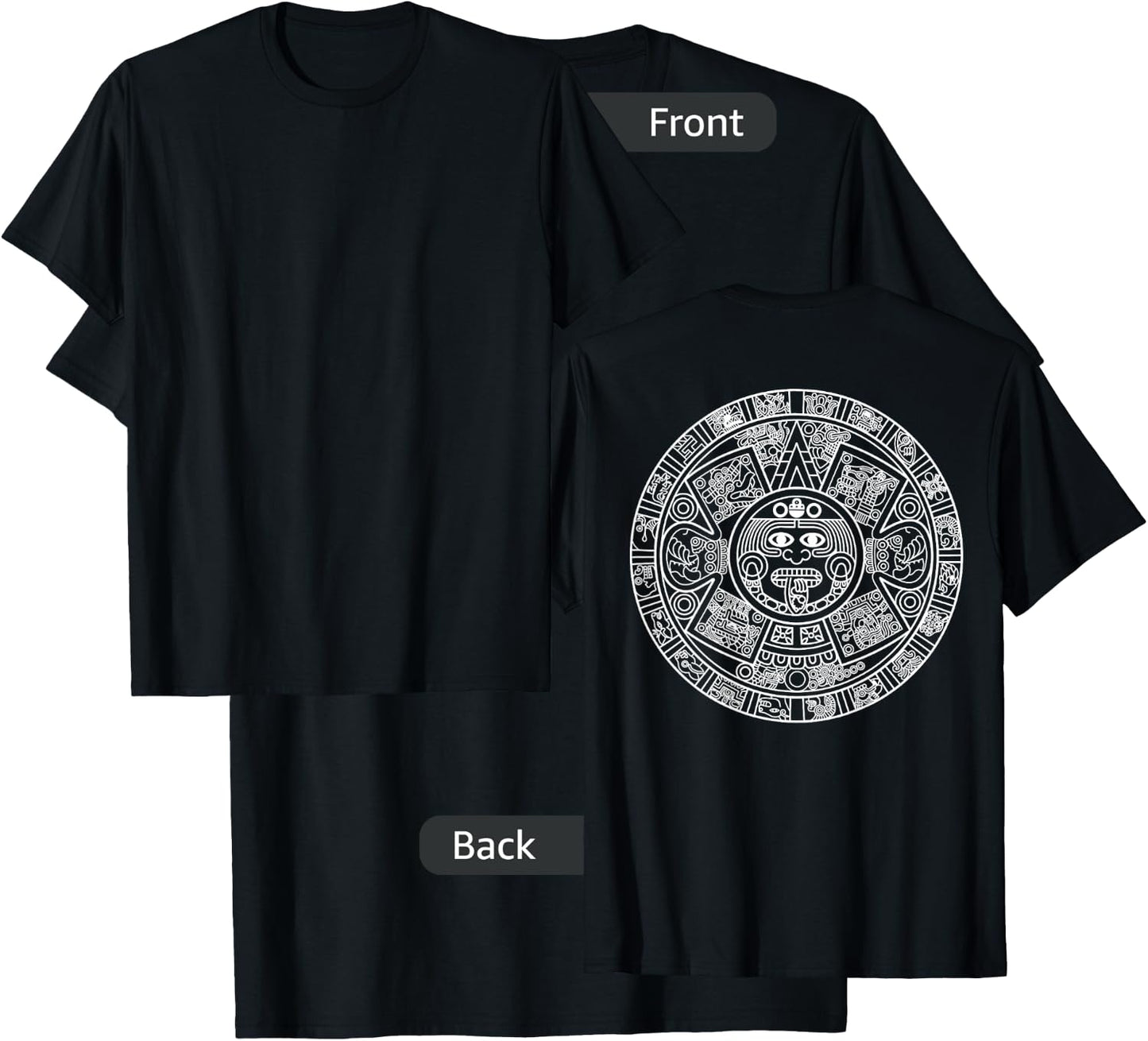 Aztec Calendar - Mexica Mayan Sun Stone Symbol Back Print T-Shirt - T-Shirt | Black