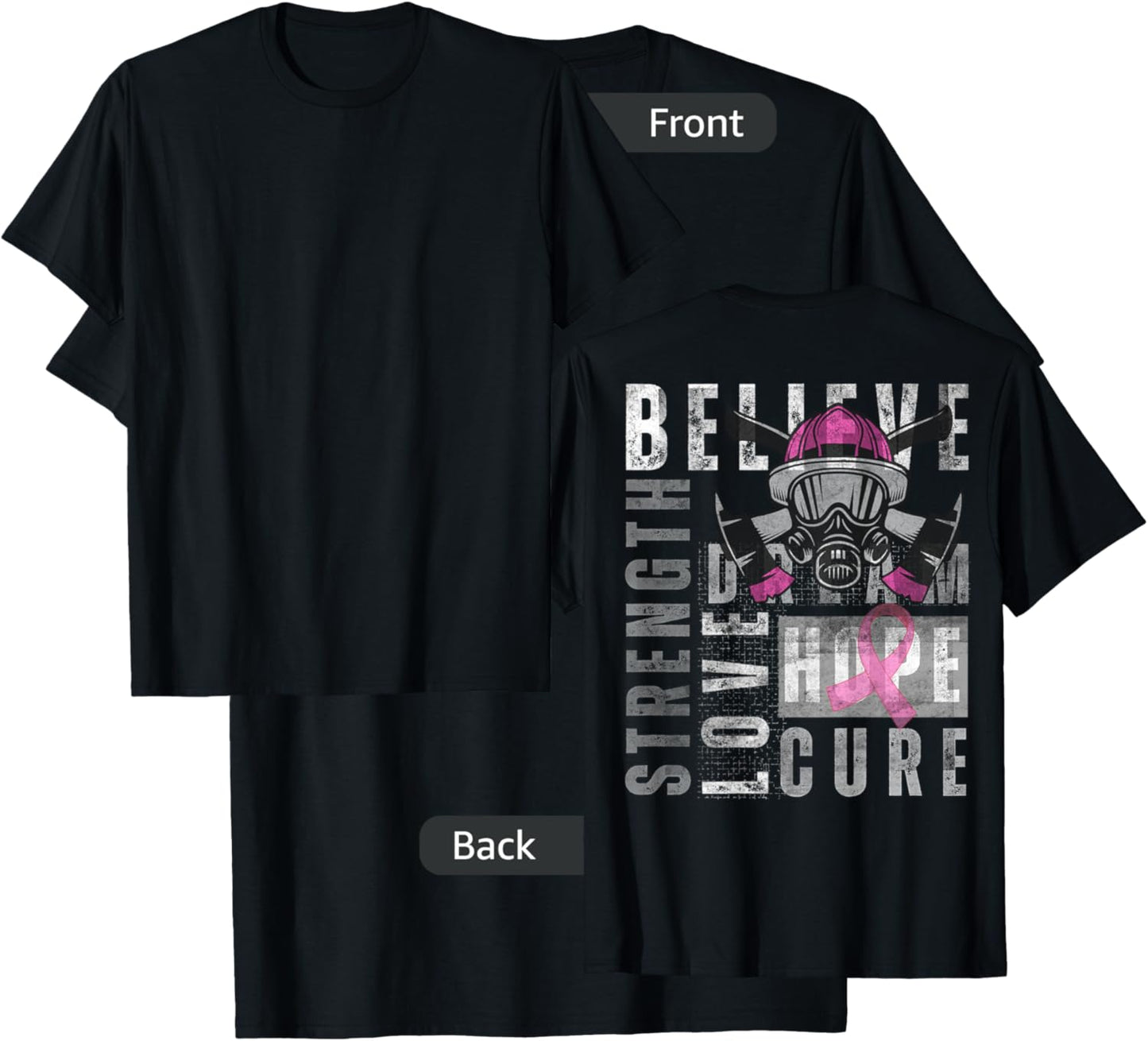 Tackle Breast Cancer Pink Ribbon firefighter Side back Retro T-Shirt - T-Shirt | Black