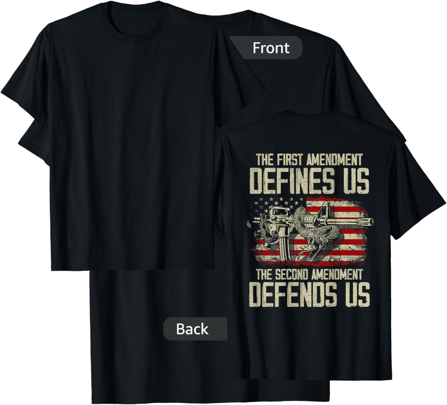 The First Amendment defines us American Flag (On Back) T-Shirt - T-Shirt | Black