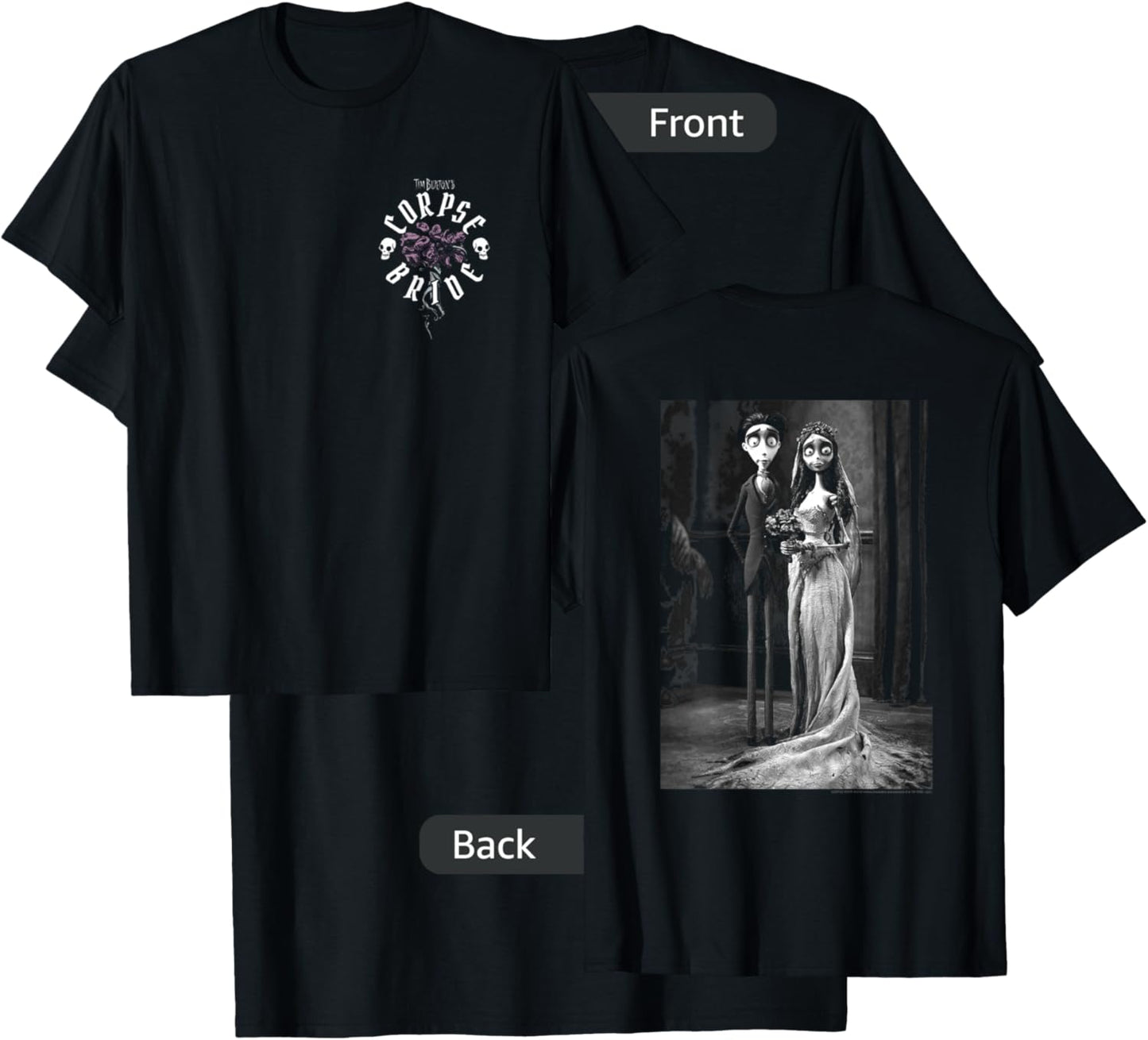 Corpse Bride Front and Back Victor Emily Marriage Movie T-Shirt - T-Shirt | Black