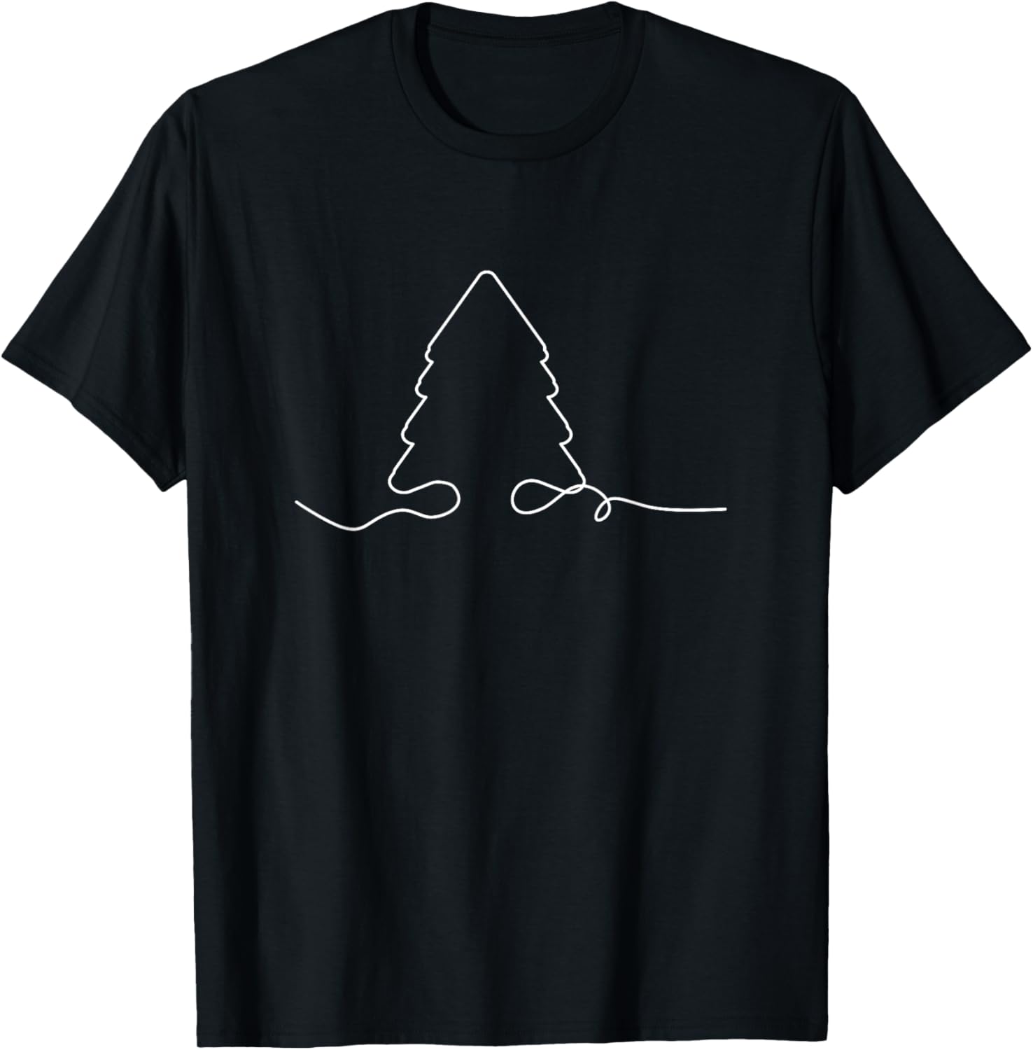 Minimalist Christmas Tree Line Art Holiday T-Shirt - T-Shirt | Black
