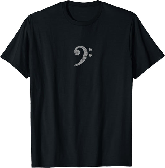 Bass Clef Center (Vintage Gray) Bassist Bass Player T-Shirt - T-Shirt | Black