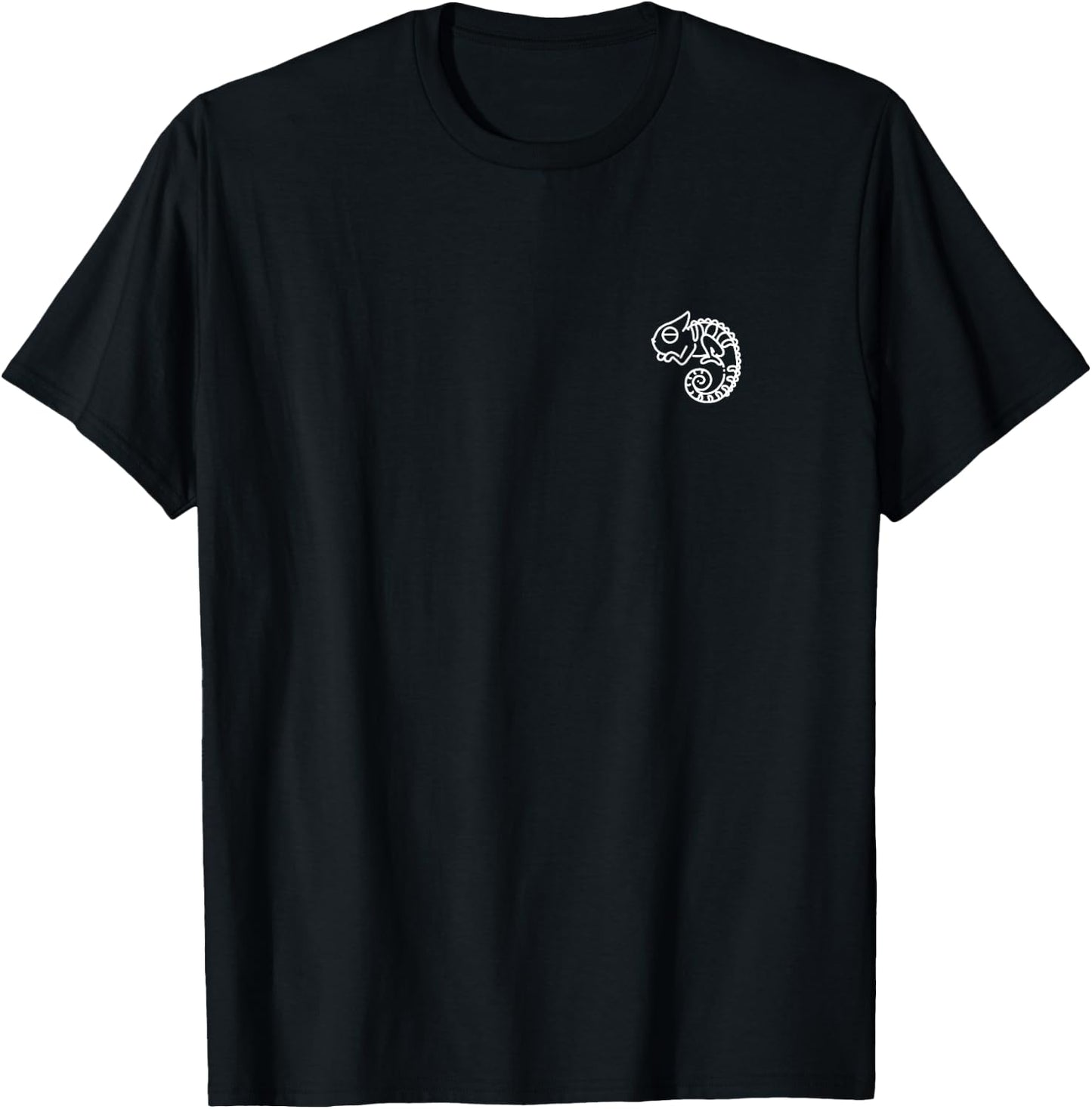 Chameleon Cute Badge Patch Line Art Icon Outline Gift T-Shirt - T-Shirt | Black