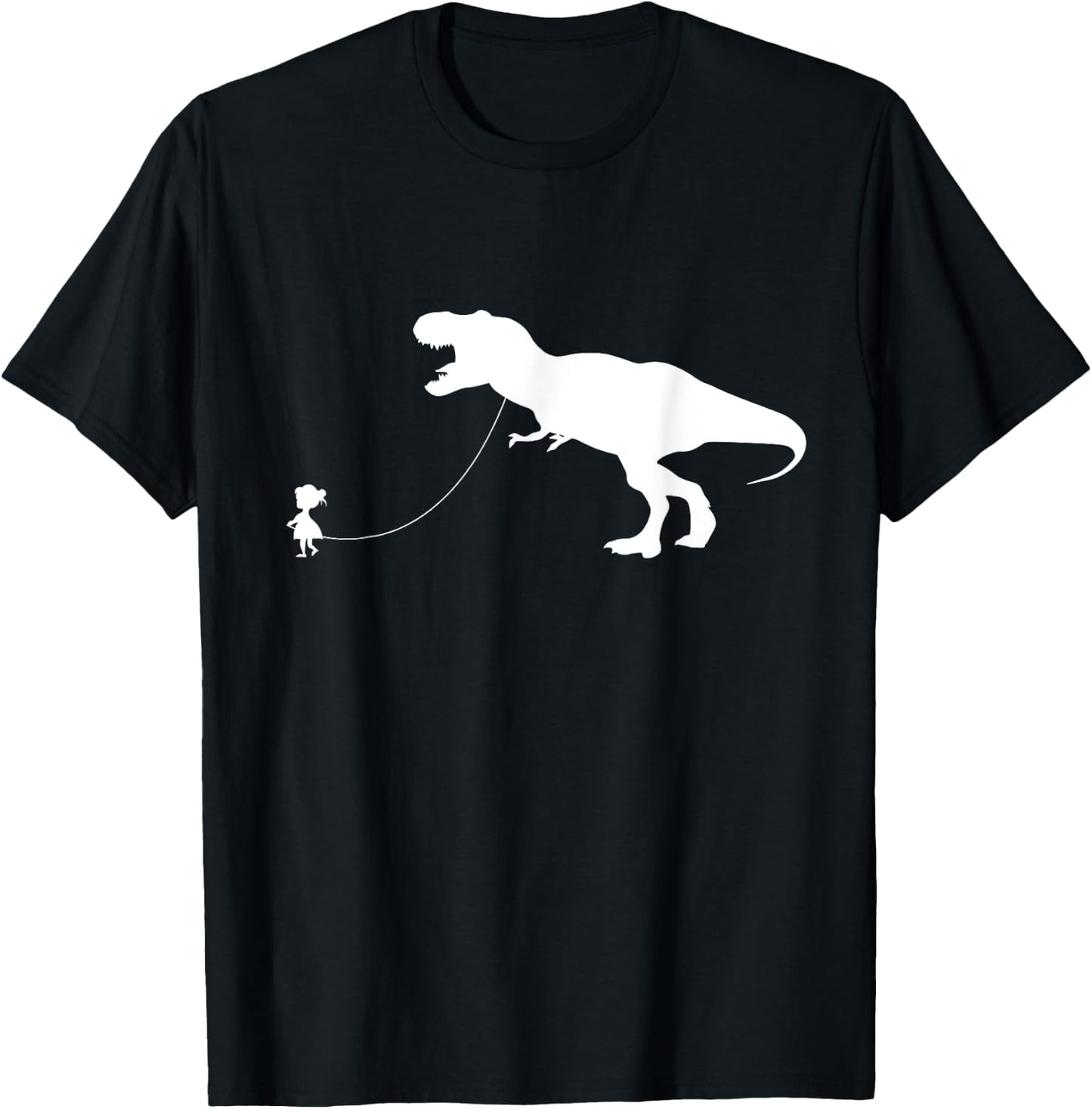 Girl Walking Pet TRex Dinosaur Pet Tyrannosaurus Rex T-Shirt - T-Shirt | Black