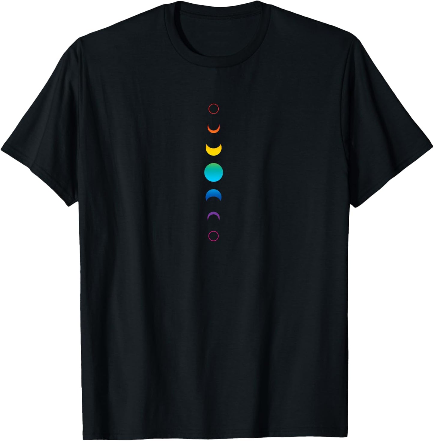 Celestial Moon Phase Back Print Rainbow Lunar Astronomy T-Shirt - T-Shirt | Black