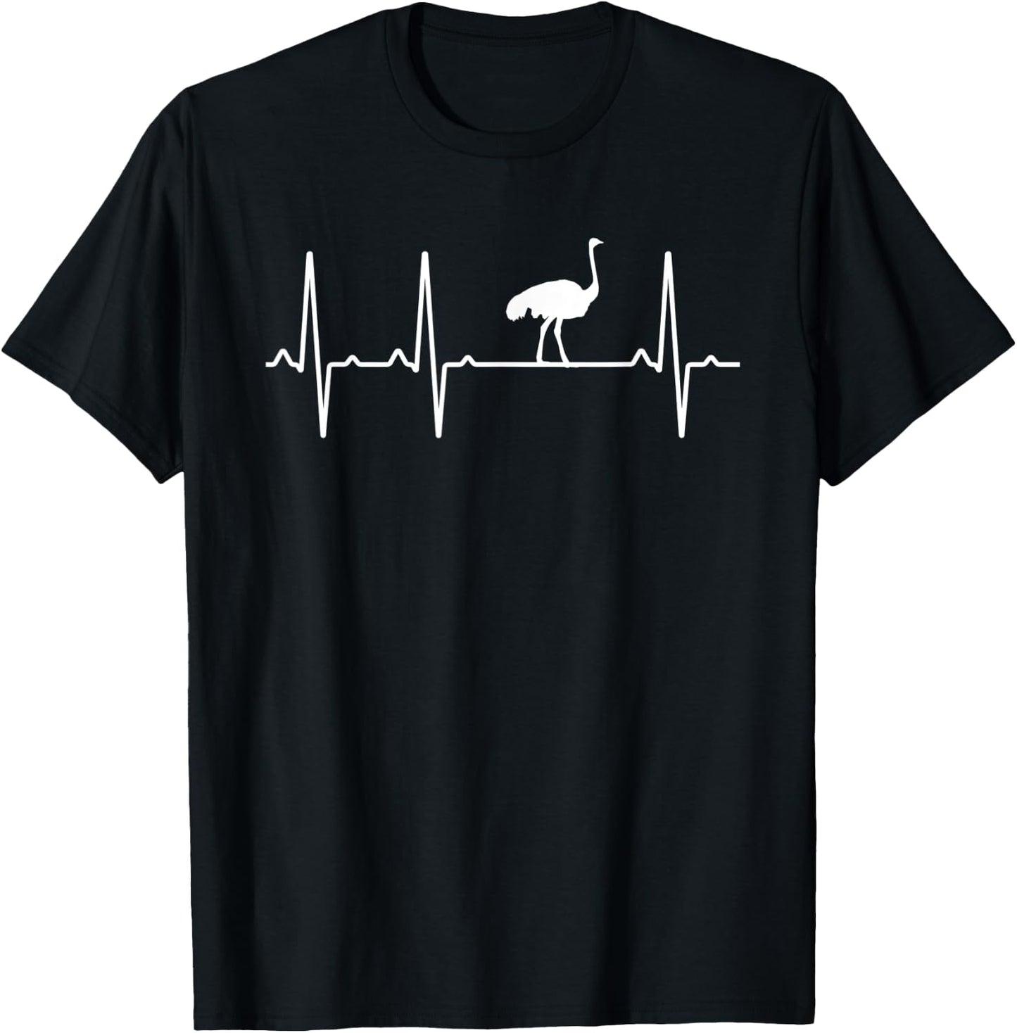 Ostrich Heartbeat Gift Women Flightless bird Lover T-Shirt - T-Shirt | Black