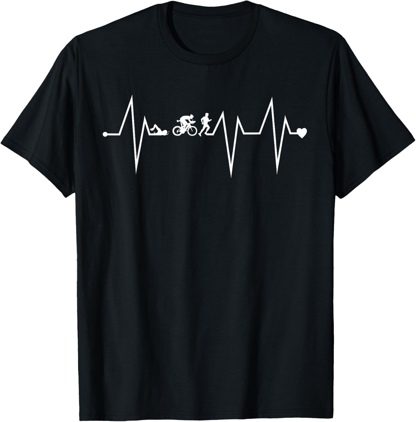 Funny Triathlon Triathlete Heartbeat Heart Pulse Rate EKG T-Shirt - T-Shirt | Black