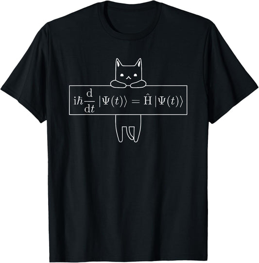 Quantum Mechanical Physics Schrodinger Equation cat T-Shirt - T-Shirt | Black