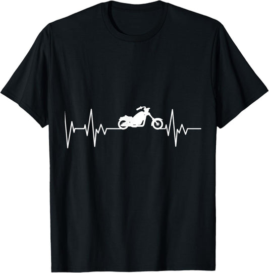 Chopper Motorcycle Biker Heartbeat Motorcyclist Biker T-Shirt - T-Shirt | Black