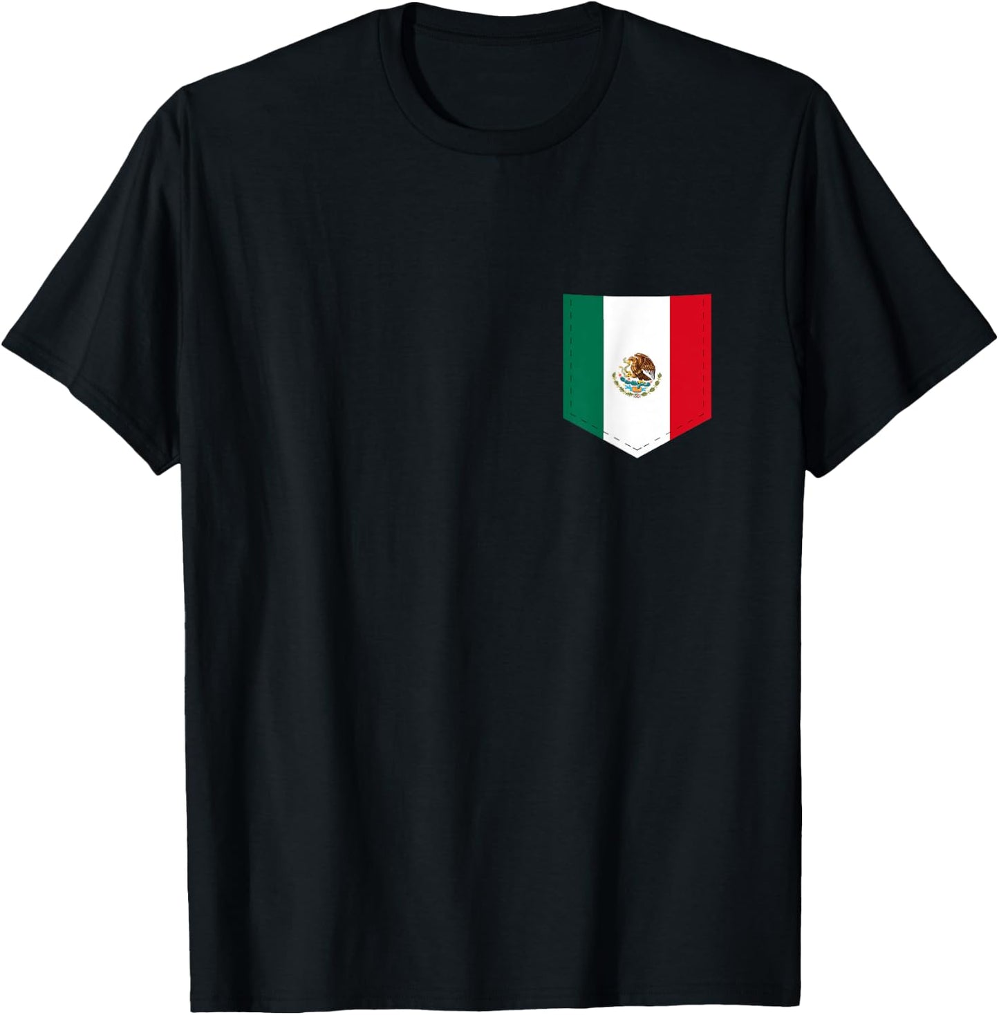 Mexico Flag with Printed Mexican Flag Pocket T-Shirt - T-Shirt | Black