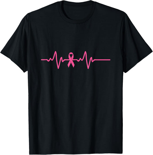 Breast Cancer Awareness Heartbeat Pink Ribbon Gifts T-Shirt - T-Shirt | Black