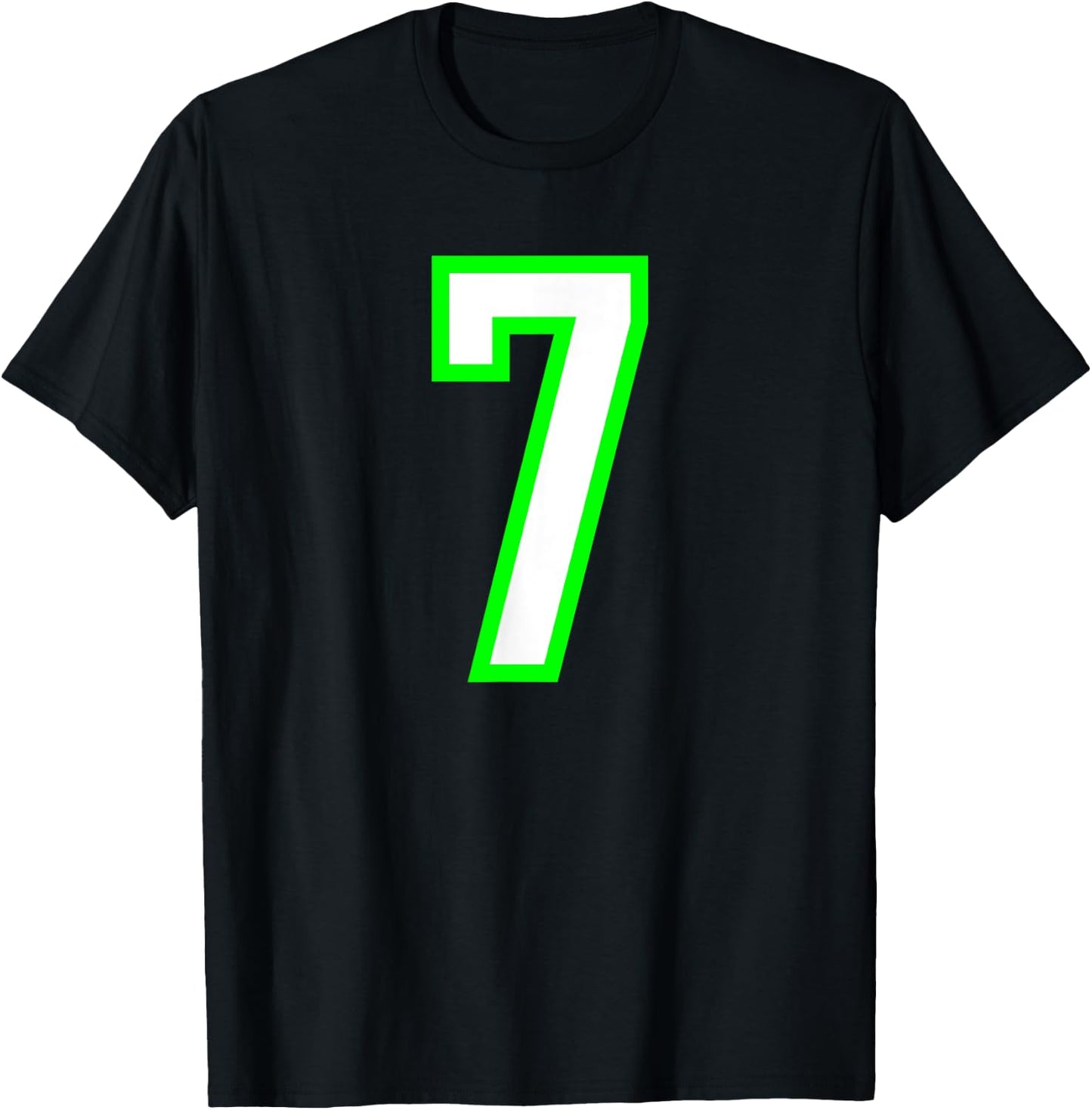 Sports Team Number #7 White Lime Number 7 T-Shirt - T-Shirt | Black