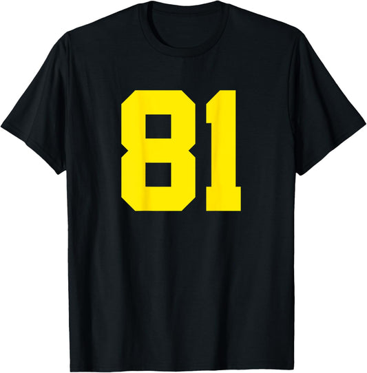 Number 81 Yellow (Print on the Back) Sports Team Jersey T-Shirt - T-Shirt | Black