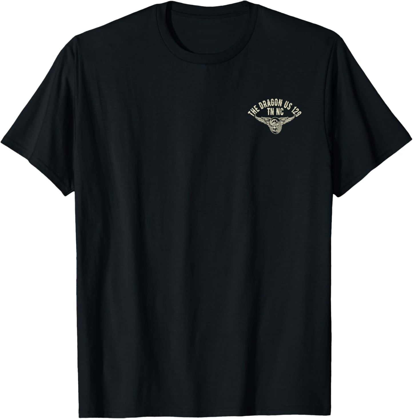 The Dragon US-129 TN NC USA Motorcycle Distressed Design T-Shirt - T-Shirt | Black