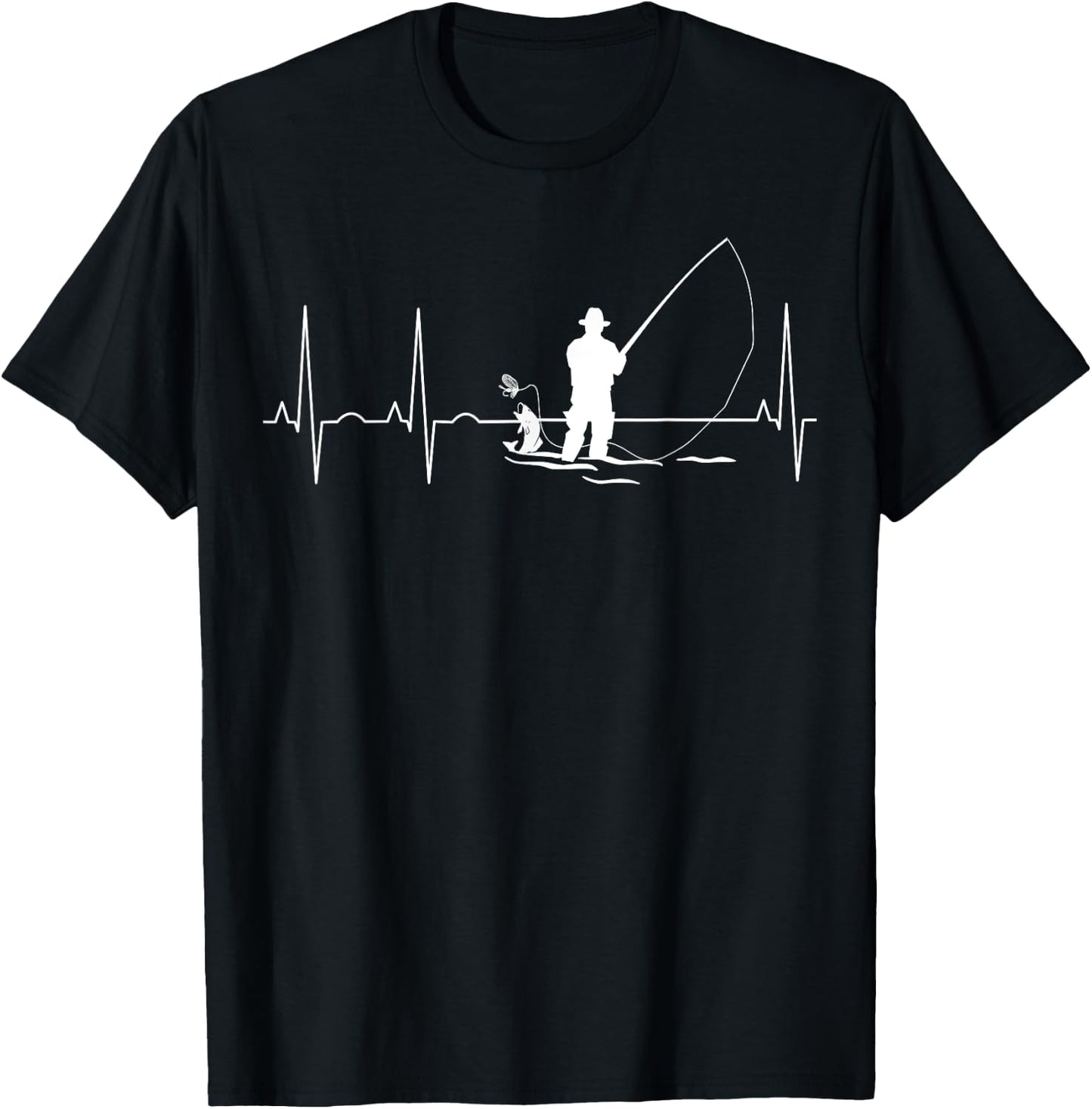 GetgoodfitDesign Men's Fly Fishing Heartbeat , Black, Small T-Shirt - T-Shirt | Black