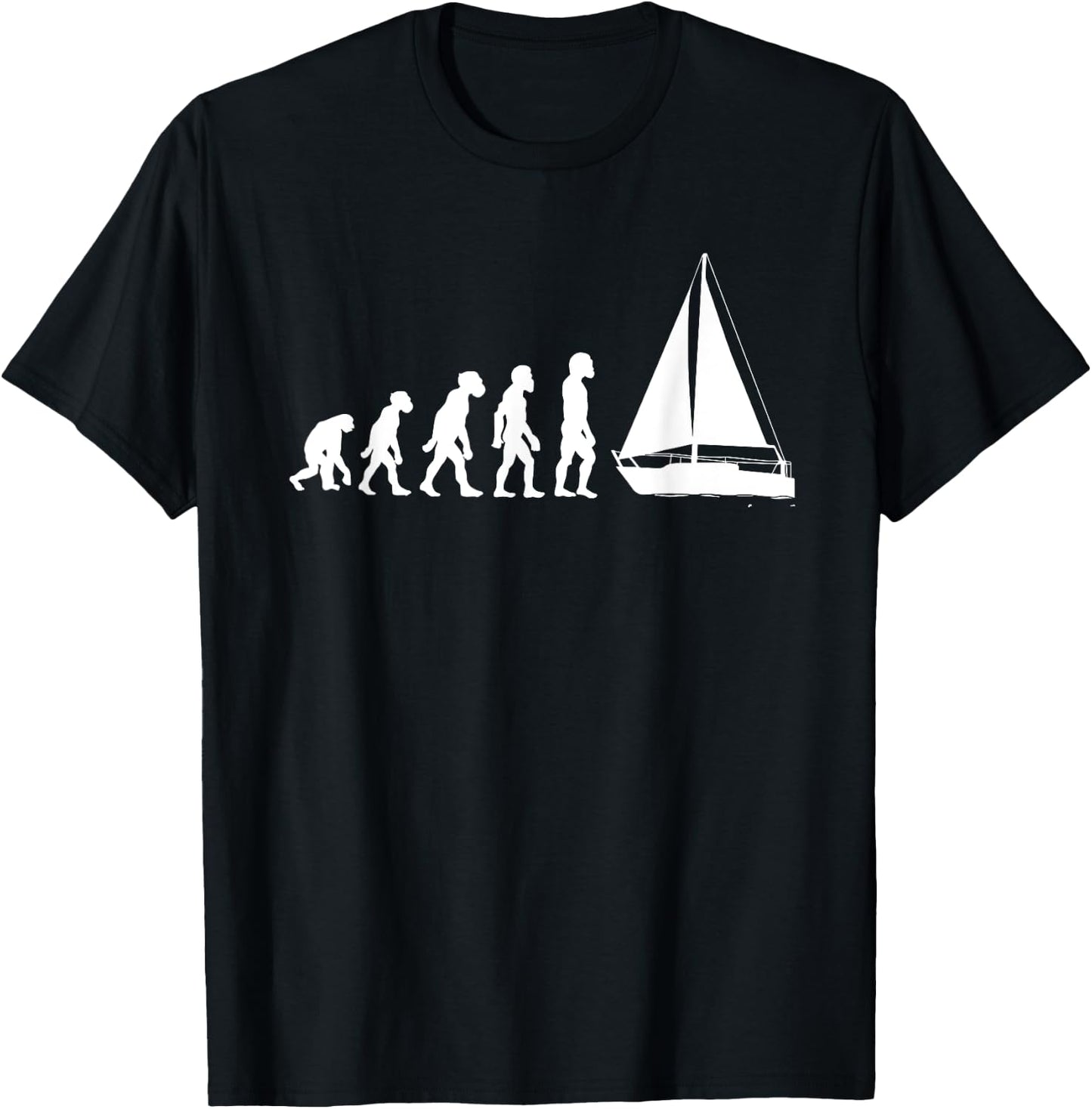 Funny Human Sailing Evolution Sailboat Sailor Boating Yacht T-Shirt - T-Shirt | Black