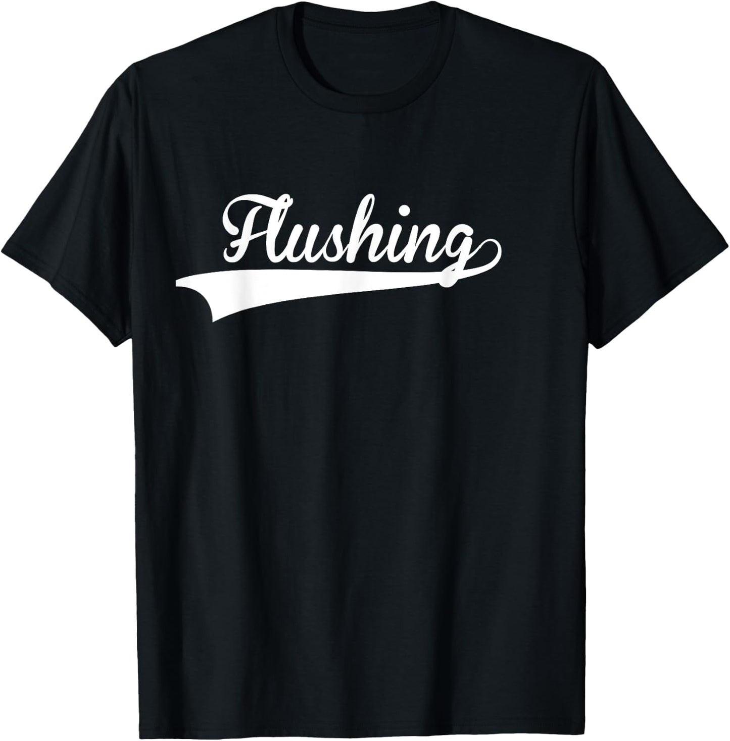 FLUSHING Baseball Vintage Retro Font T-Shirt - T-Shirt | Black