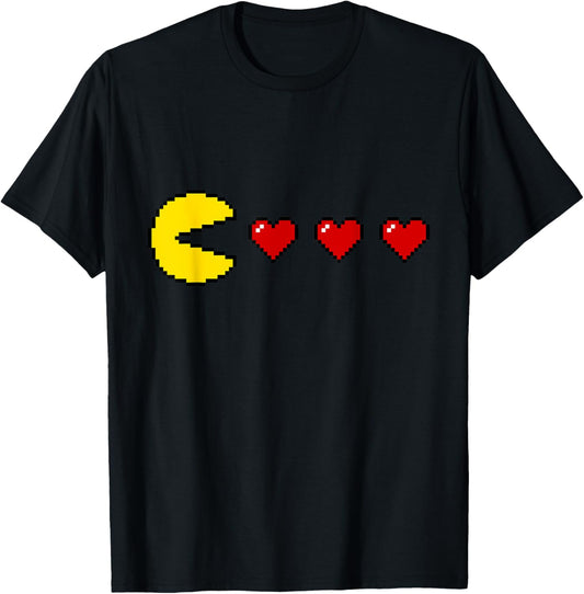 Funny Classic 80s Retro Arcade 8-bit Game Valentine Heart T-Shirt - T-Shirt | Black