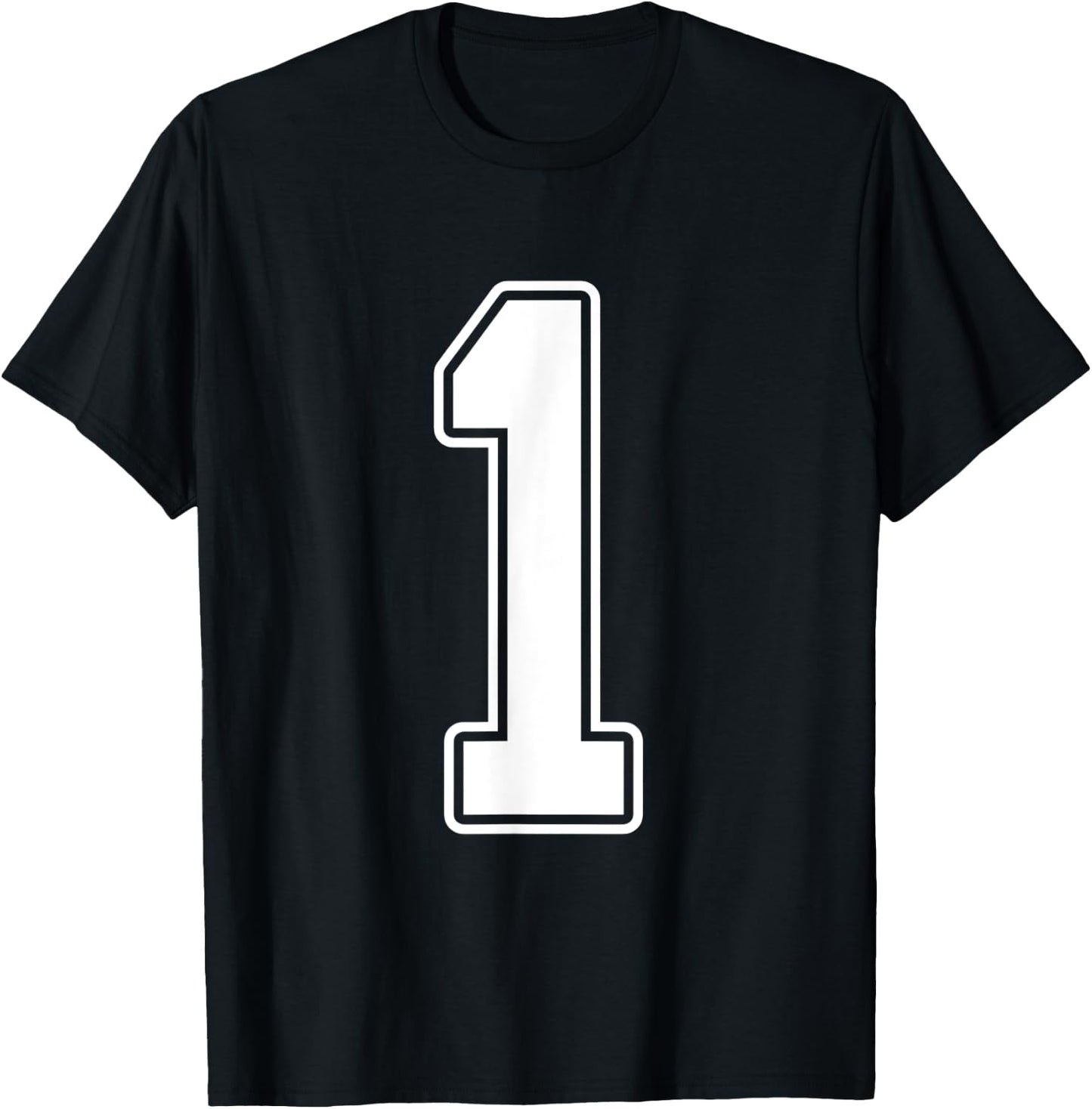 #1 White Outline Number 1 Sports Fan Jersey Style T-Shirt - T-Shirt | Black