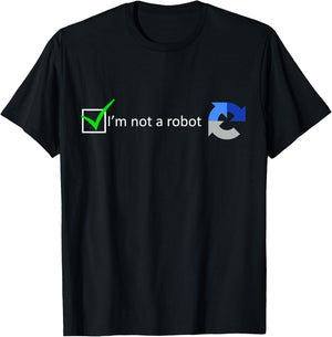 MathWare -Adults Black - Funny Nerdy I'm not a Robot test - Short Sleeve - Modern Classic - Robot Theme - Gaming, Coding - Letter Print - Embroidery - Size: Small T-Shirt - T-Shirt | Black