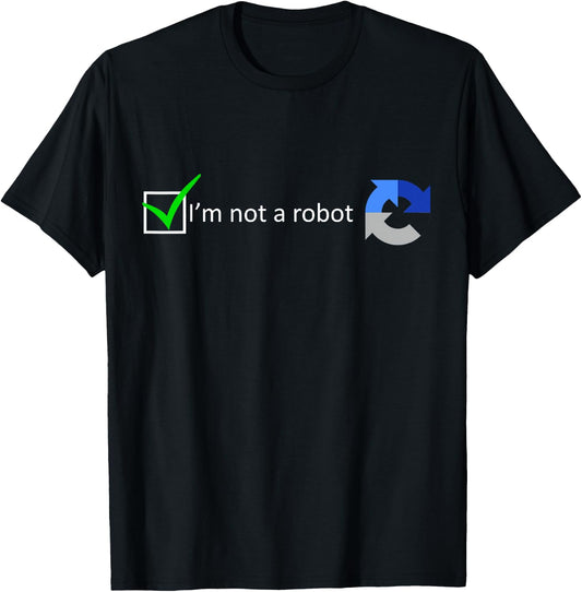 MathWare -Adults Black - Funny Nerdy I'm not a Robot test - Short Sleeve - Modern Classic - Robot Theme - Gaming, Coding - Letter Print - Embroidery - Size: Small T-Shirt - T-Shirt | Black