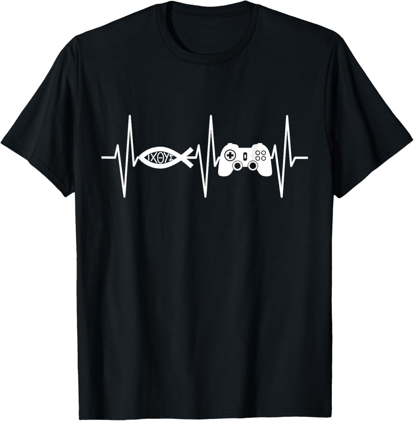 Christian Gamer Shirt Video Gaming Ichthys Jesus Fish Symbol T-Shirt - T-Shirt | Black