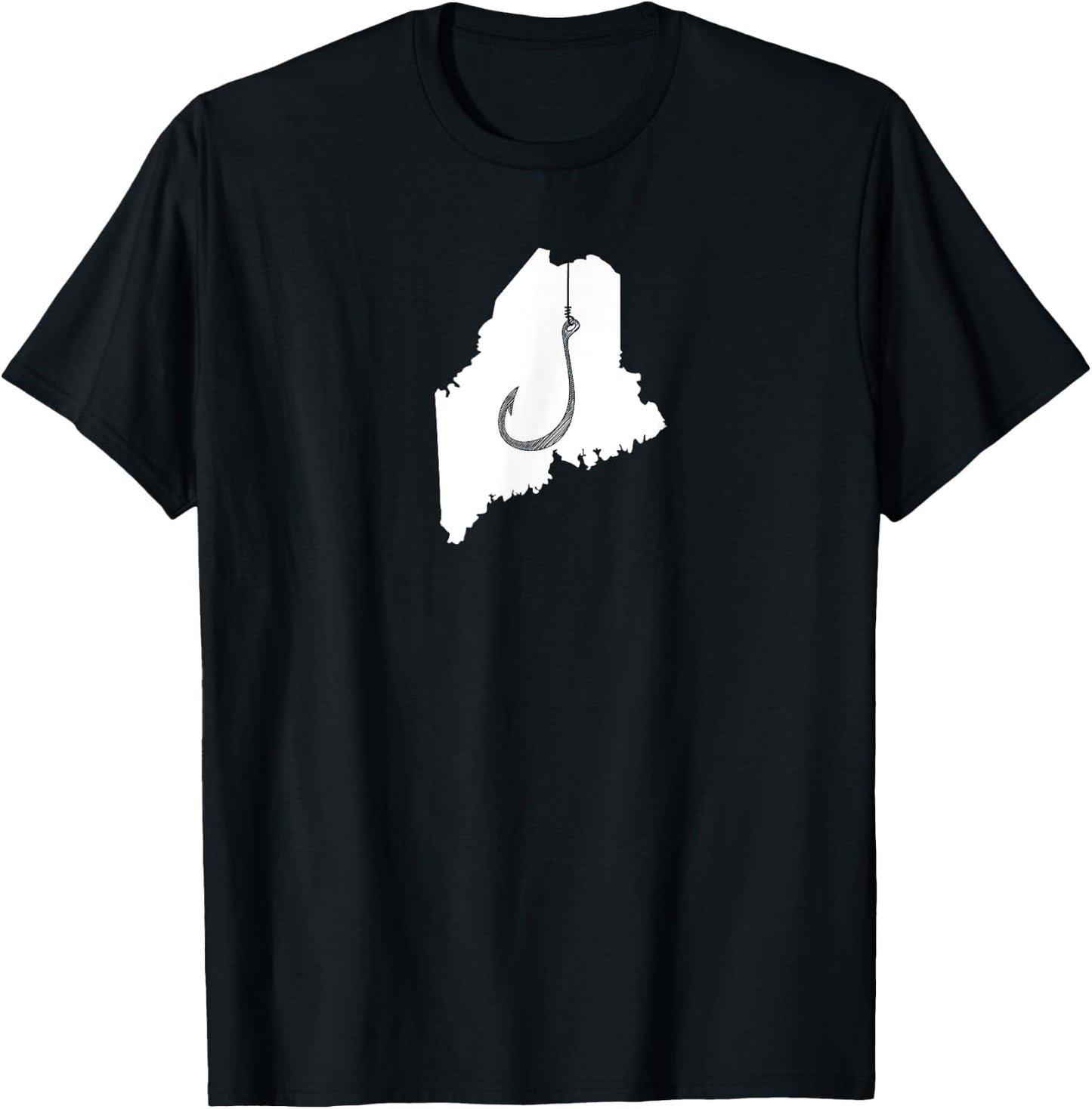 Maine Fishing, Angler State Fisherman Fish Hook T-Shirt - T-Shirt | Black