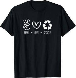 Recycle Earth Day Teacher Teens Recycling Peace Love Recycle Women Girls Kids T-Shirt - T-Shirt | Black