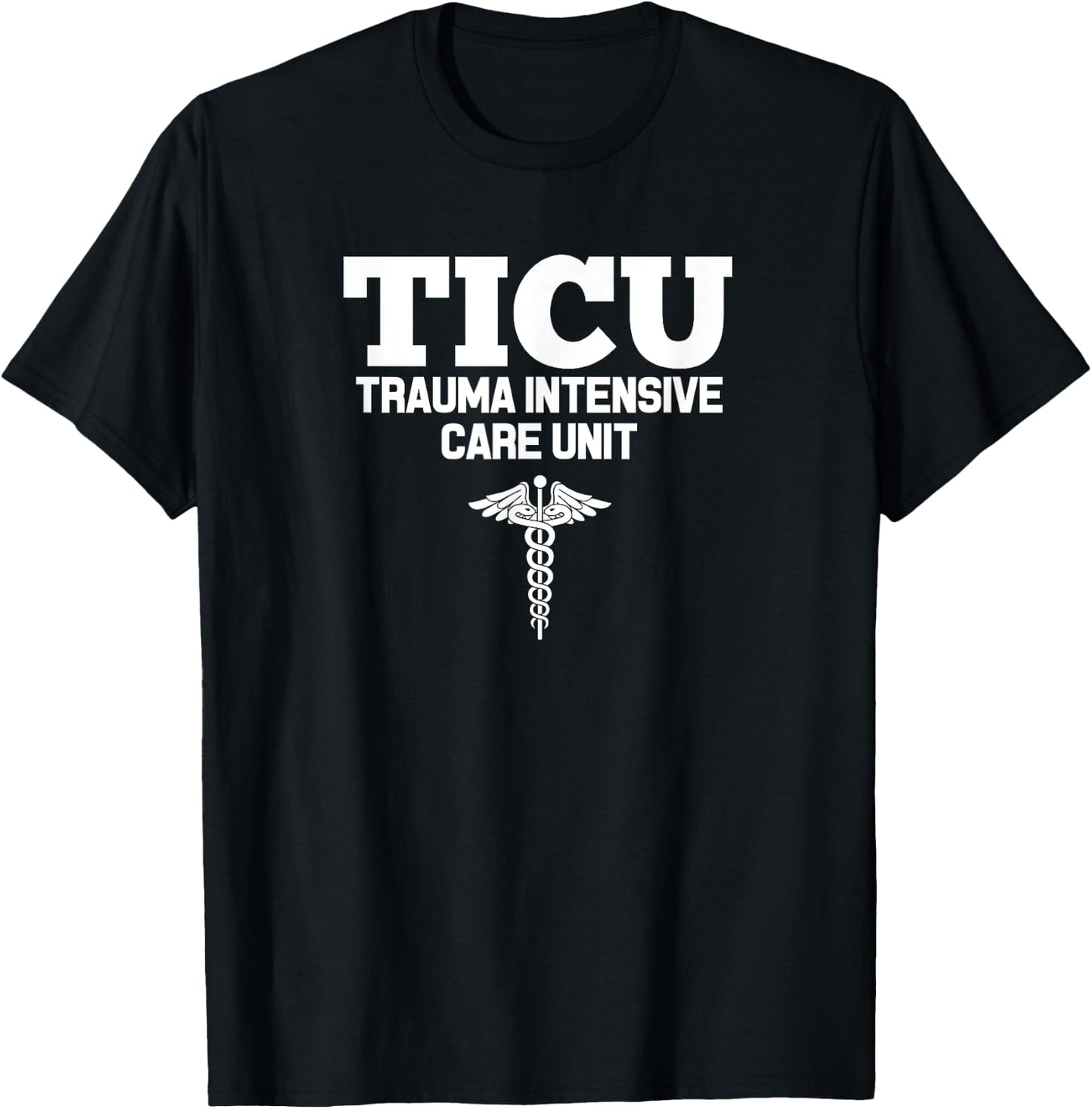 Nursing & Hospital Staff Uniform Apparel Adult Black Classic Fit Short Sleeve - Small - TICU Registered Nurse Intensive Care Unit RN Staff T-Shirt - T-Shirt | Black