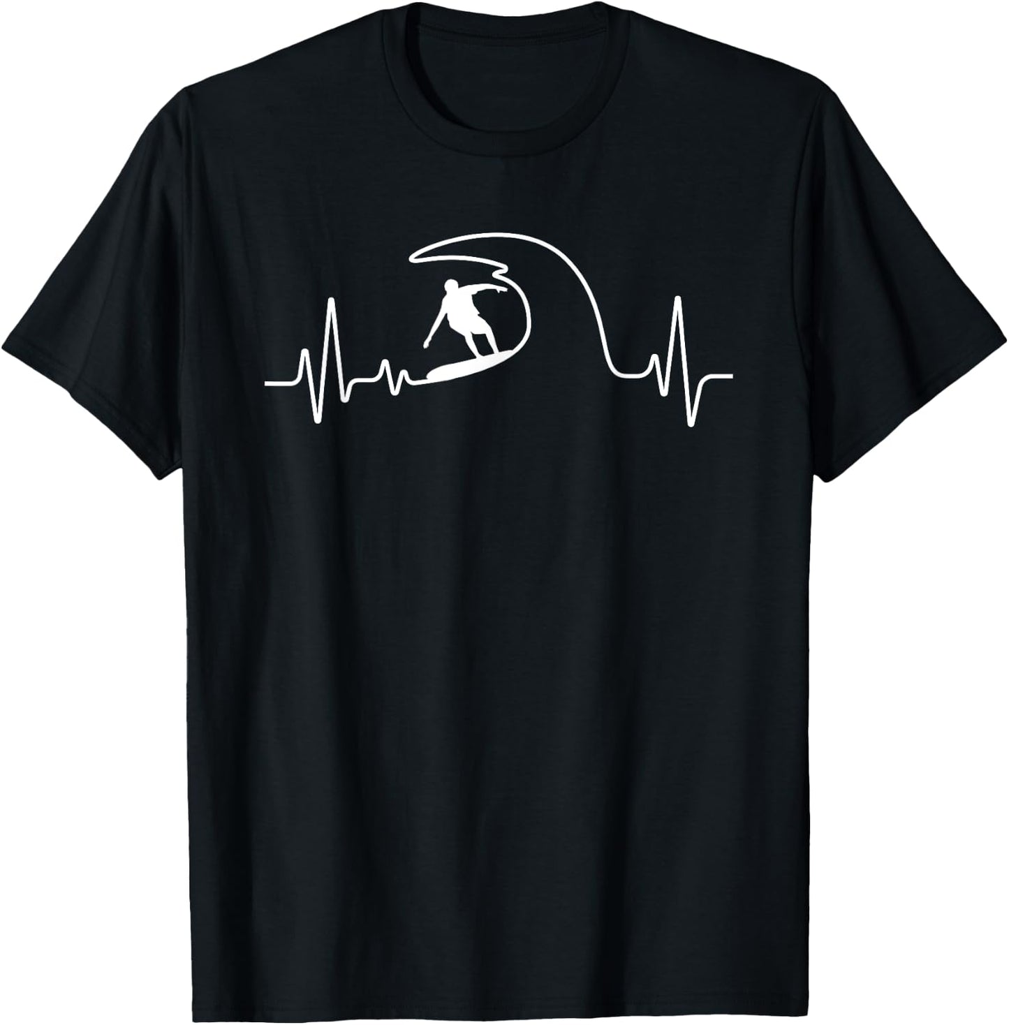 Cool Surfing Women Surfer Surfboard Beach Heartbeat T-Shirt - T-Shirt | Black