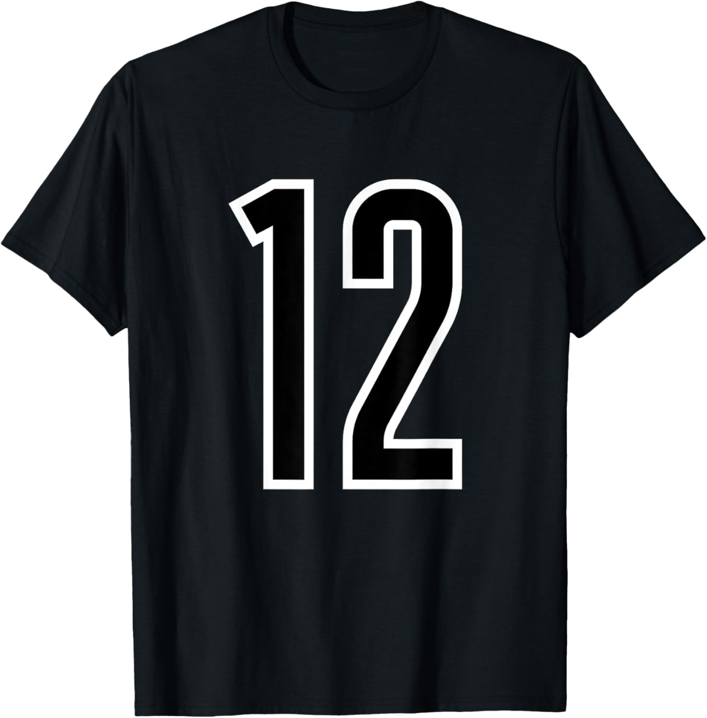 All Sports Fan Number #12 White Black Outline Jersey T-Shirt - T-Shirt | Black