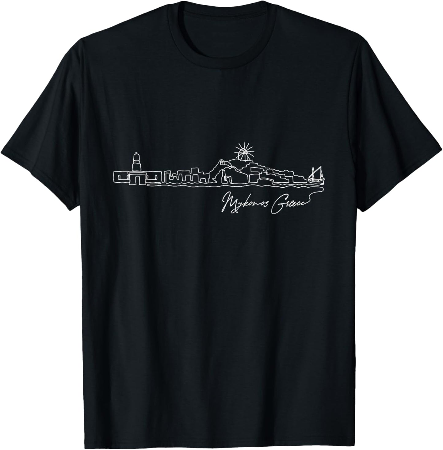 Signature Mykonos City Skyline - Greece Souvenir T-Shirt - T-Shirt | Black