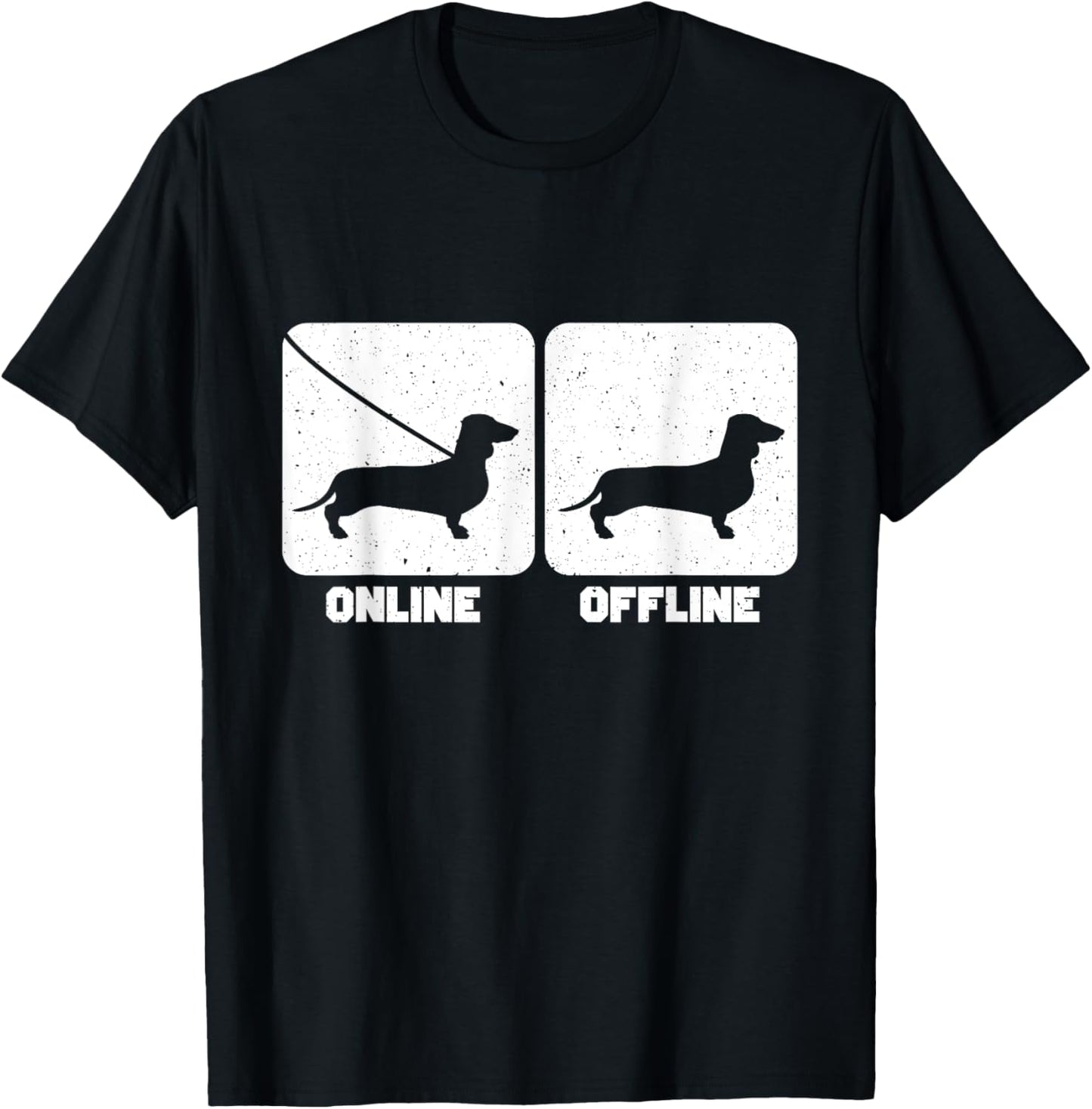 Funny Online Offline Dachshund T-Shirt - T-Shirt | Black