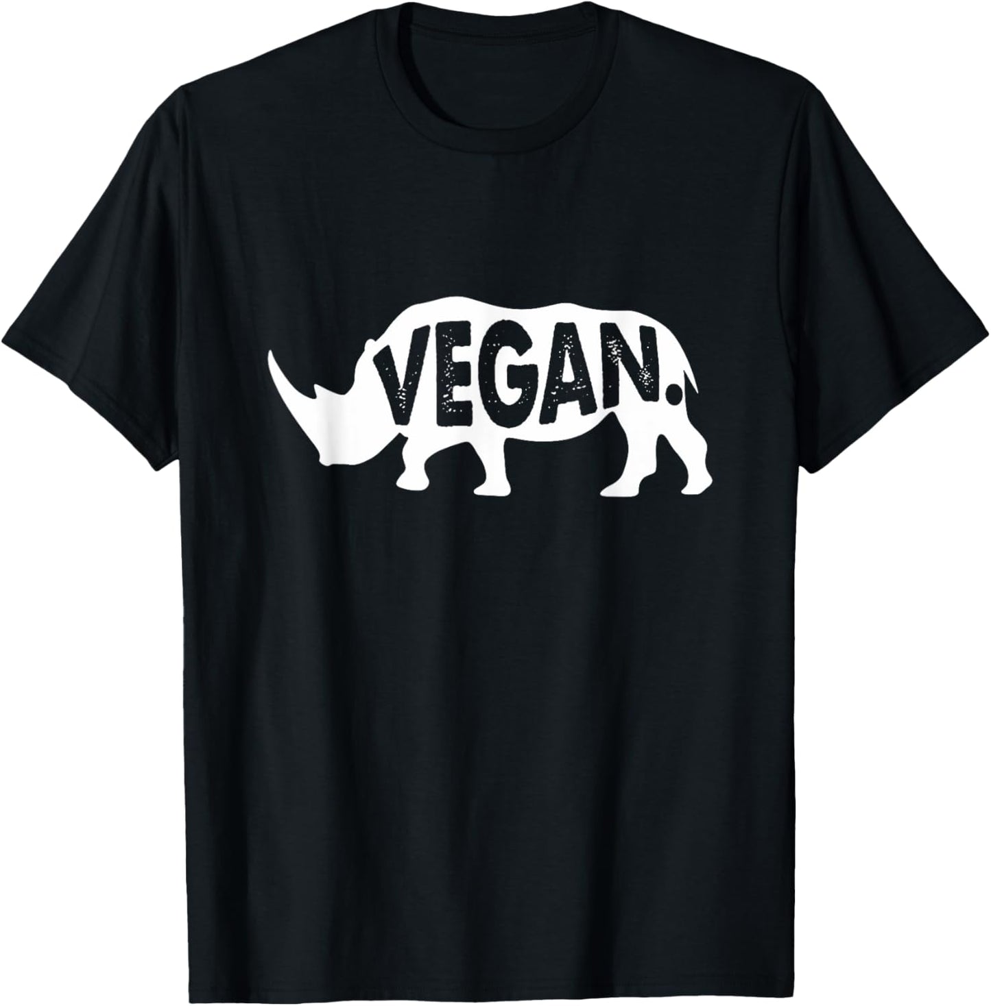 Vegan Rhino Herbivore Rhinoceros Animal Caricature Graphic T-Shirt - T-Shirt | Black
