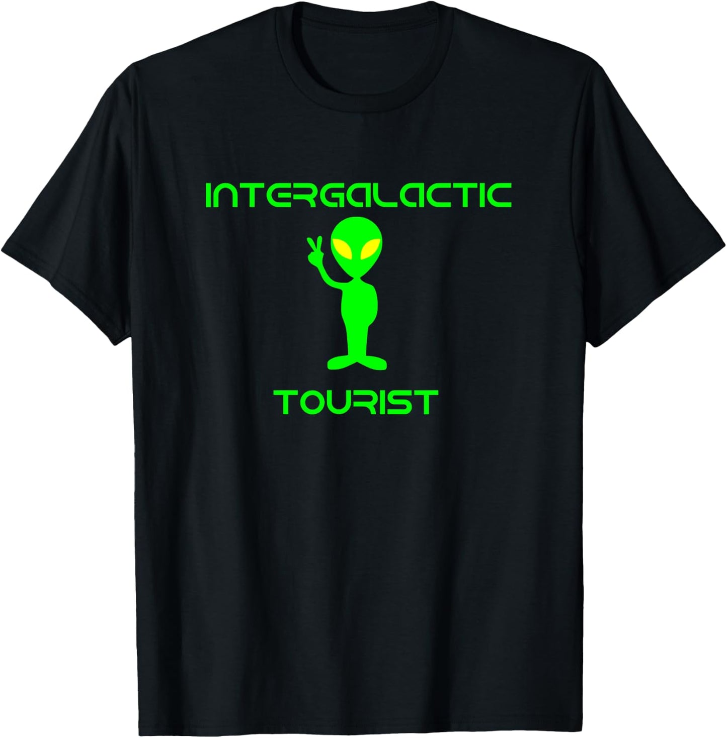 Intergalactic Tourist Funny Green Alien UFO Retro Peace T-Shirt - T-Shirt | Black