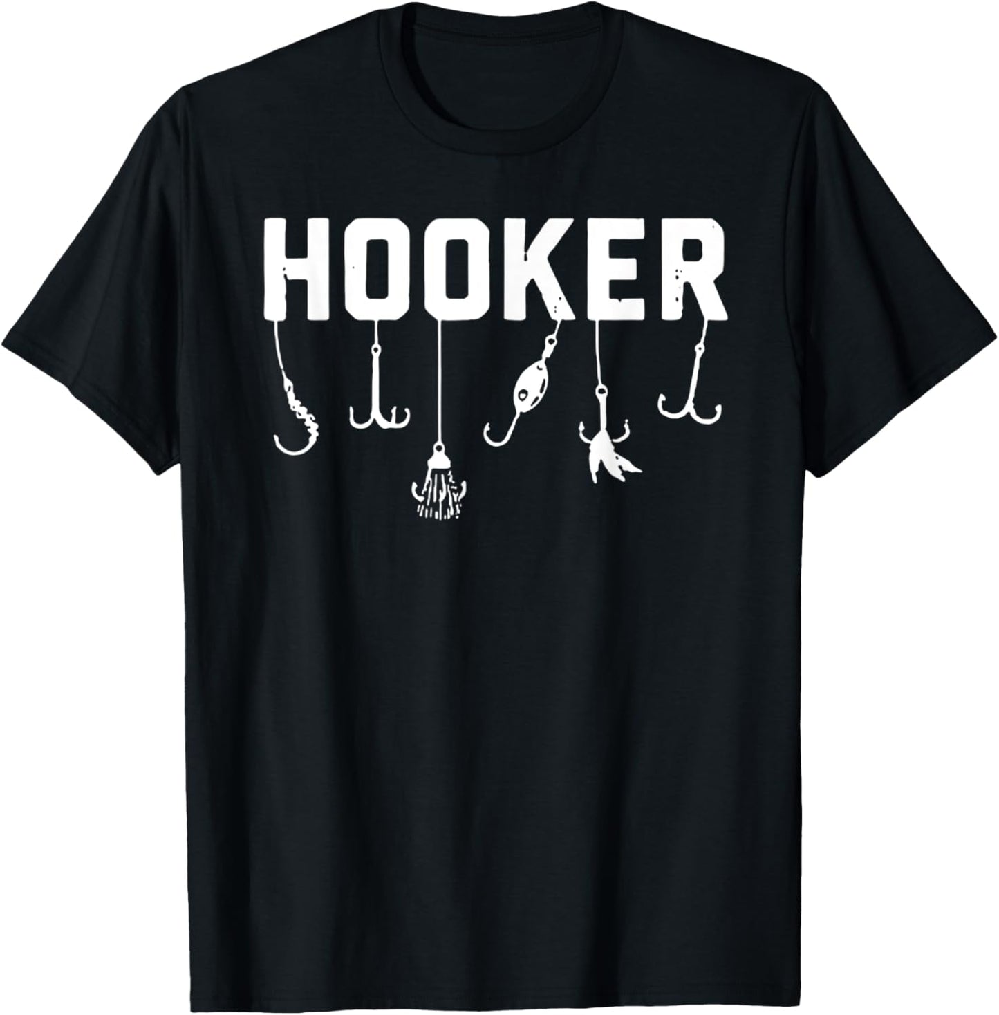 Funny Hooker Fishing Design with Hooks T-Shirt - T-Shirt | Black