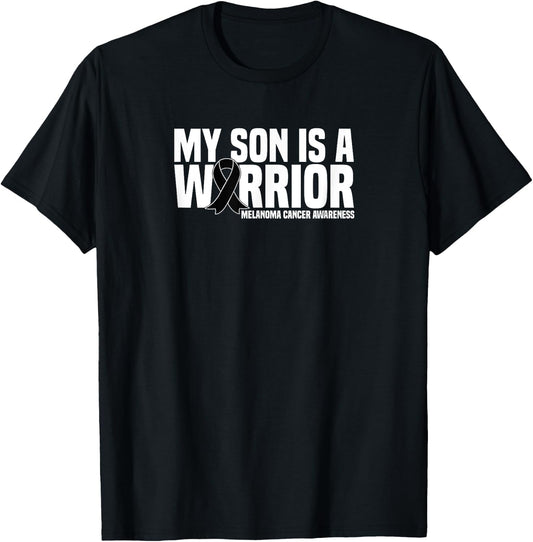 My Son is a Warrior Black Ribbon Melanoma Cancer Awareness T-Shirt - T-Shirt | Black