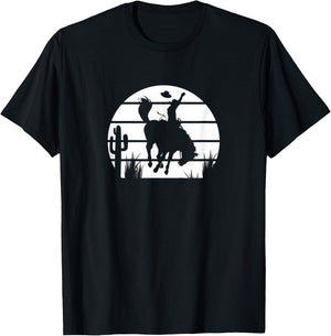 Bronc Rider In The Evening Sunset T-Shirt - T-Shirt | Black