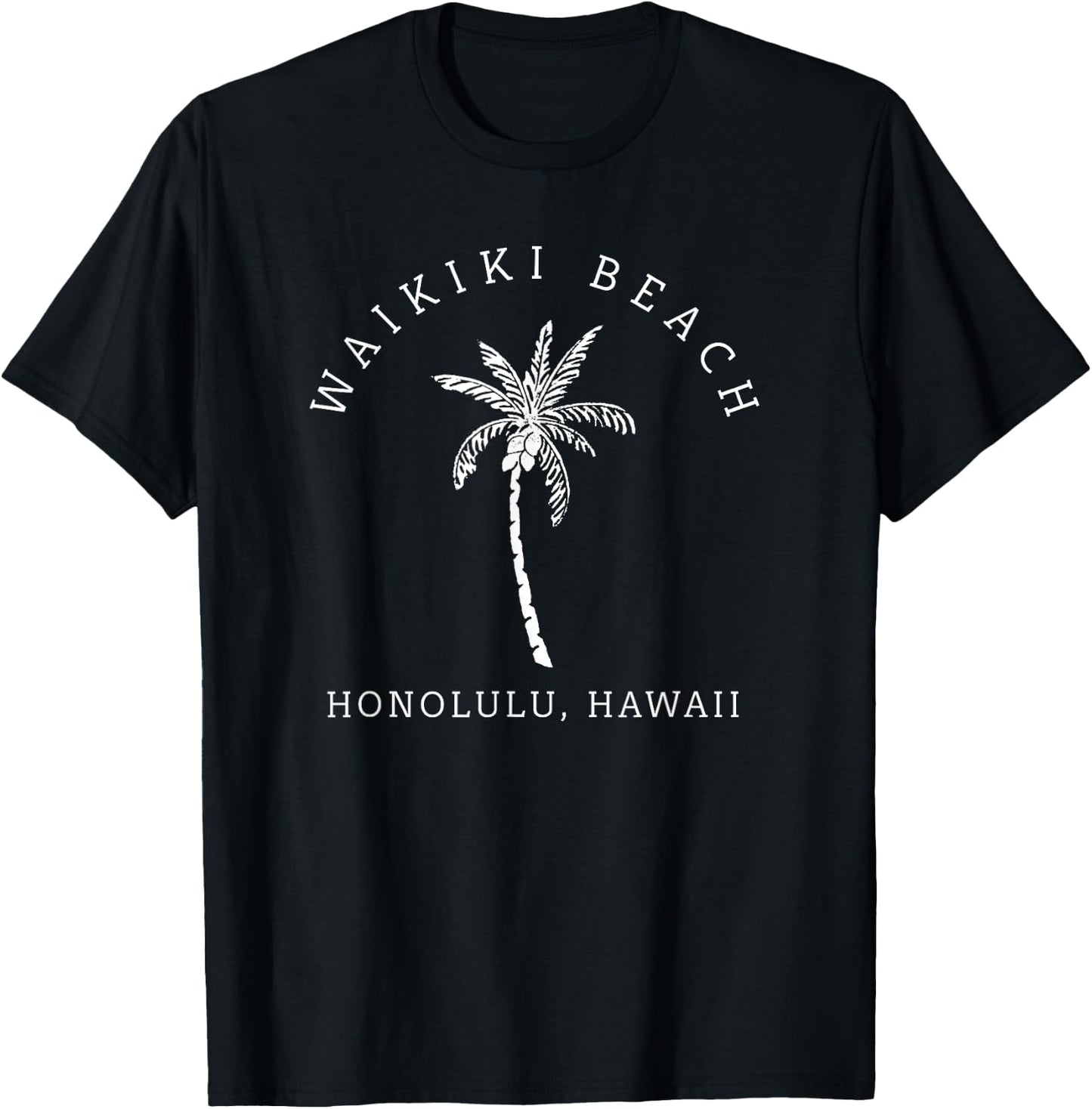 Retro Cool Waikiki Beach Hawaiian Island Palm Tree Souvenir Men Women T-Shirt - T-Shirt | Black