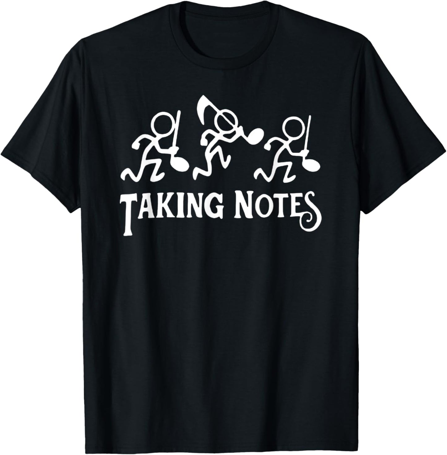 Taking Notes - Funny Stick Men Stealing Music Notes T-Shirt - T-Shirt | Black