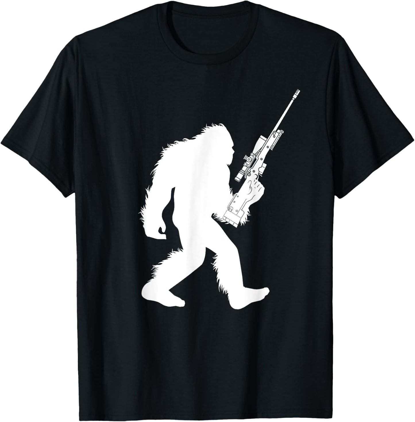 Bigfoot Sniper Rifle Cryptid Sasquatch Sniping T-Shirt - T-Shirt | Black