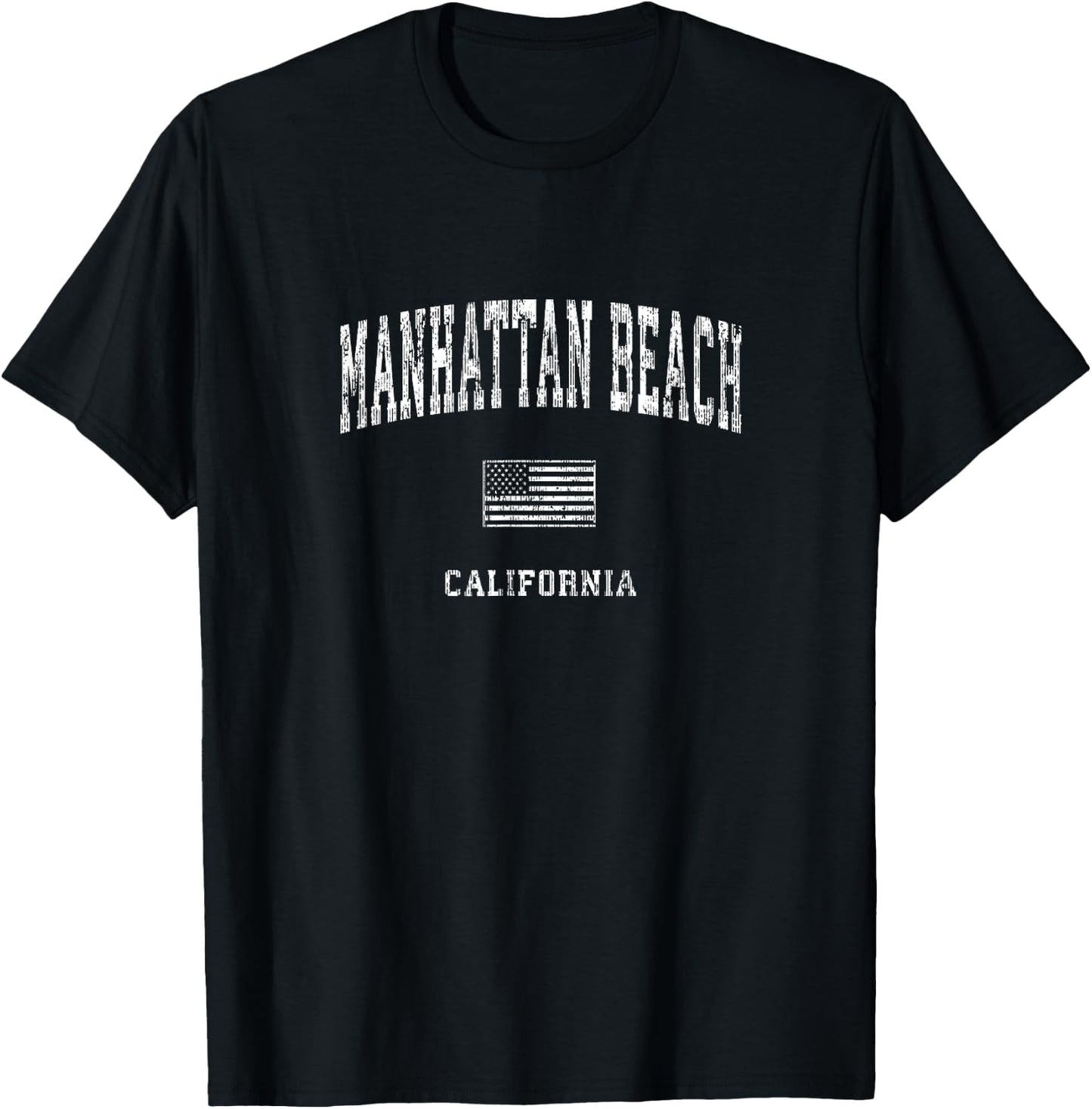 Manhattan Beach California CA Vintage American Flag T-Shirt - T-Shirt | Black