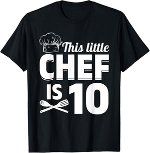 This Little Chef Is 10 Cook Chef Birthday Chef Kid Cook Chef T-Shirt - T-Shirt | Black