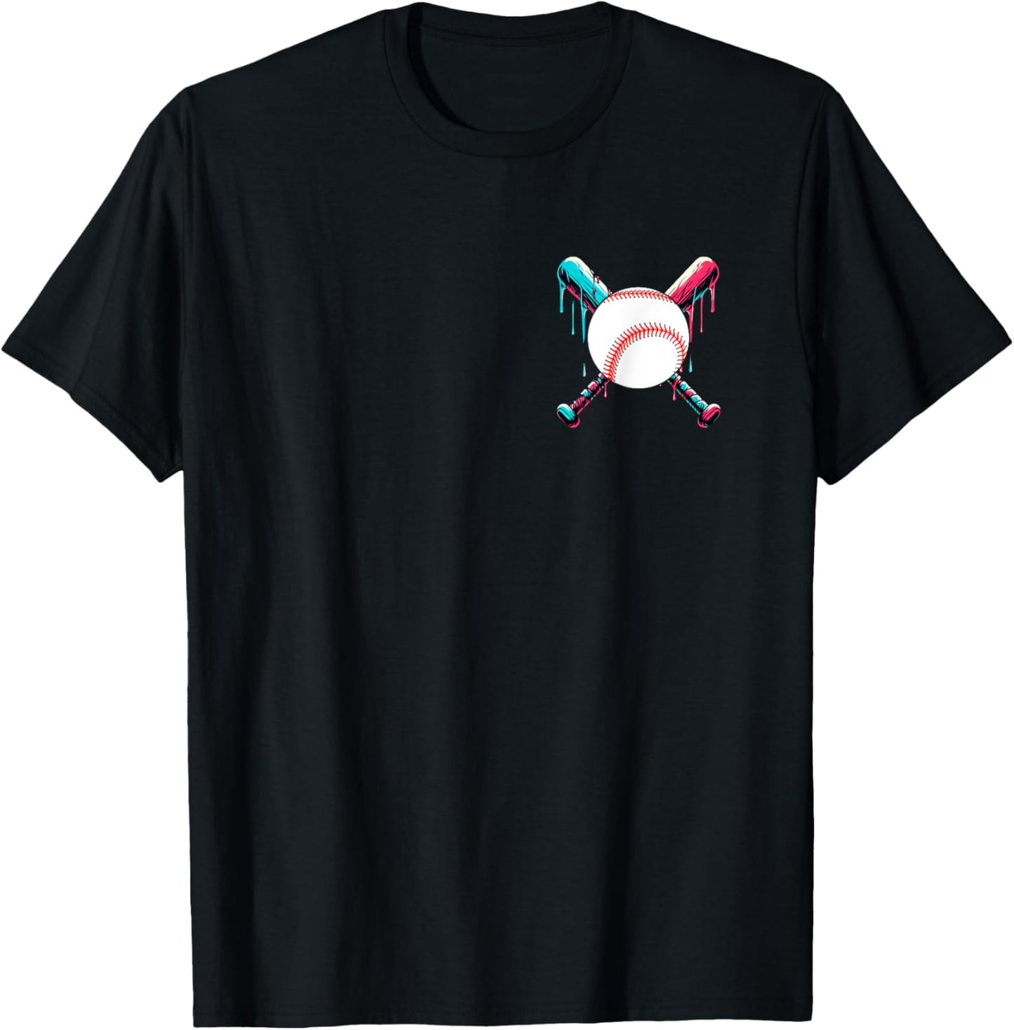 Baseball Bat Drip with Melting Ice Cream Drippy Pocket T-Shirt - T-Shirt | Black