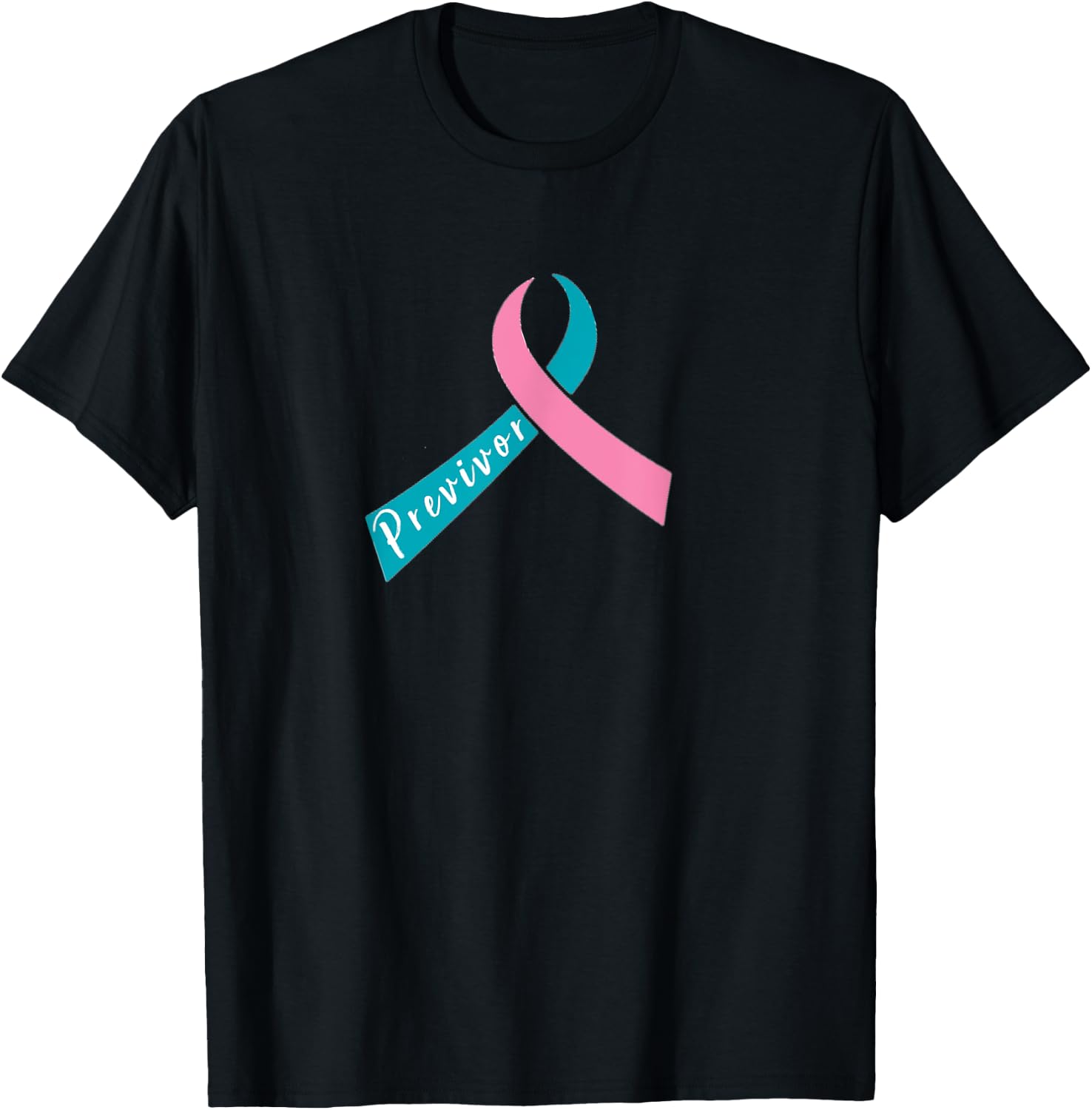 Teal & Pink Ribbon - Previvor T-Shirt - T-Shirt | Black