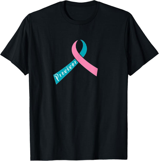 Teal & Pink Ribbon - Previvor T-Shirt - T-Shirt | Black