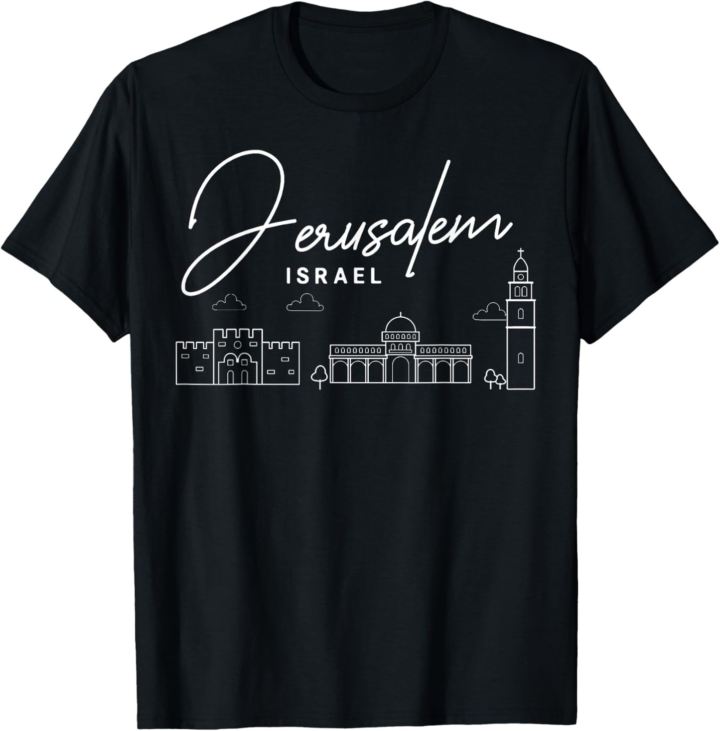 Jerusalem Israel City Skyline Map Travel T-Shirt - T-Shirt | Black